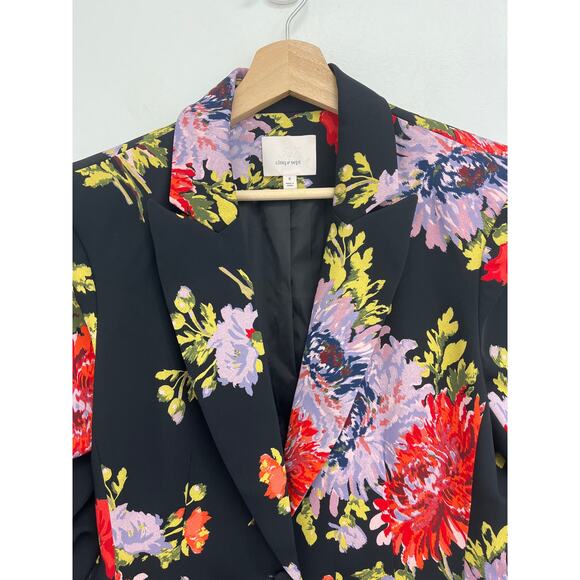 Cinq à Sept Cheyenne Chrysanthemum Scrunched Floral Print Designer Blazer Size 8 - Picture 7 of 16